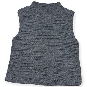 Eileen Fisher Peruvian Baby Alpaca Crochet Mock Neck Sweater Vest In Ash Sz XXS